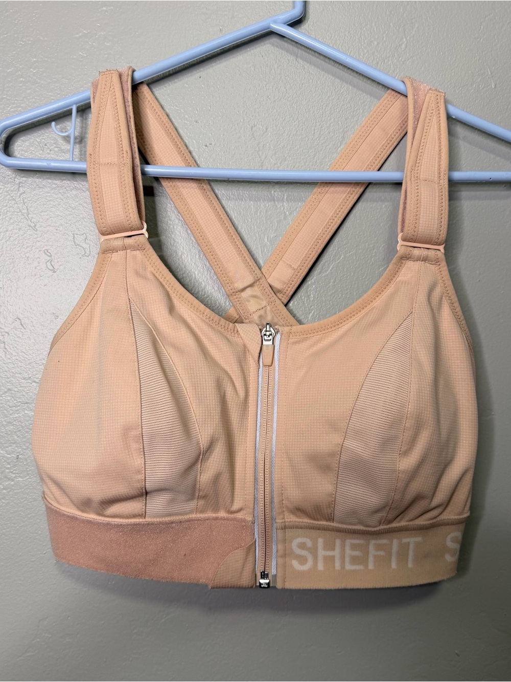 SHEFIT Ultimate Sports Bra High Impact Front Zip Adjustable Nude Tan 11000 Sz 1